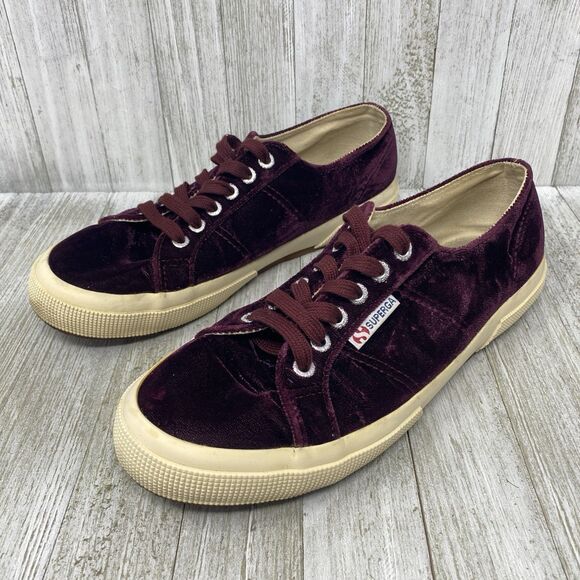 Superga Velvet Sneakers Women's 8.5 Mens 7 Lace Up Low Top Plum Burgundy Purple - Picture 2 of 12